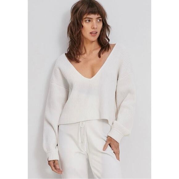 Lunya Cozy Cotton Silk Reversible Pullover Sincere Sweater in White Size L NWT - Picture 1 of 12